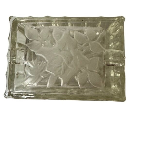 Vintage Clear Glass Cigarette Box and Ashtray With Floral And Starburst Patterns - Picture 1 of 7